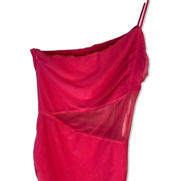 Superdown Jerica Mesh Mini Dress in Hot Pink one shoulder party Revolve S - Picture 6 of 8